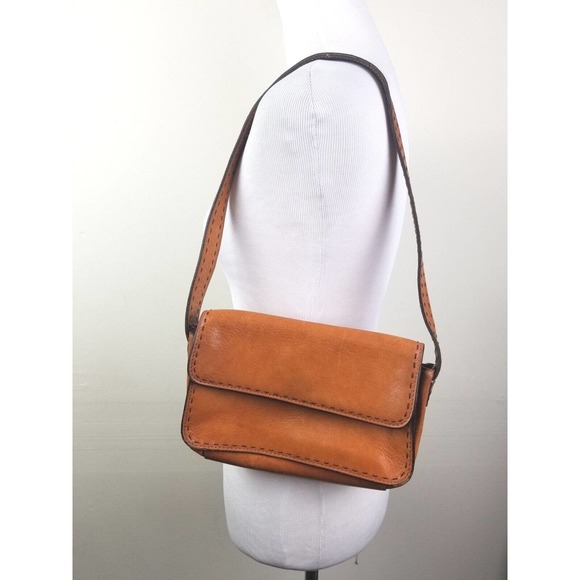 Fossil Handbags - Fossil Vintage Shoulder Bag Brown Purse Boho Leather Distressed Tan Stitching